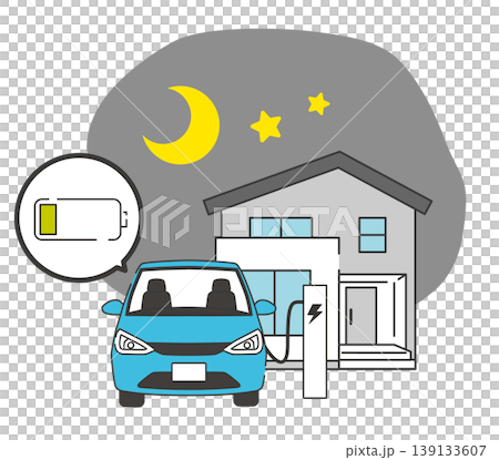 夜間に自宅でEVを充電するイラスト 夜間に自宅でEVを充電するイラスト 139133607