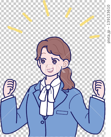 一幅插圖,描繪了一位身穿西裝的年輕女子麵帶微笑,擺出勝利的姿勢。 一幅插圖,描繪了一位身穿西裝的年輕女子麵帶微笑,擺出勝利的姿勢。 139133610