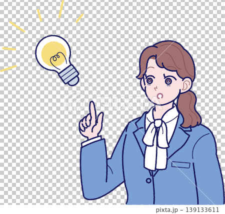 一幅插圖，描繪了一位身穿西裝的年輕女子，她想出了一個好主意。 139133611