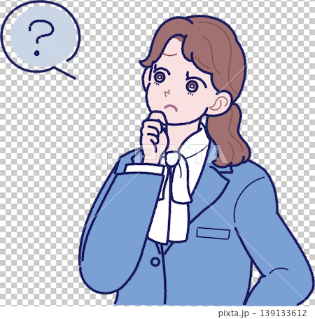 一幅插圖,描繪了一位身穿西裝的年輕女子,她一手托著下巴,一臉困惑。 一幅插圖,描繪了一位身穿西裝的年輕女子,她一手托著下巴,一臉困惑。 139133612