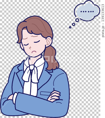 An illustration of a young woman in a suit with her arms crossed, deep in thought. An illustration of a young woman in a suit with her arms crossed, deep in thought. 139133613