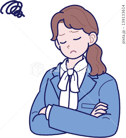 腕組みをして困っているスーツ姿の若い女性のイラスト 腕組みをして困っているスーツ姿の若い女性のイラスト 139133614