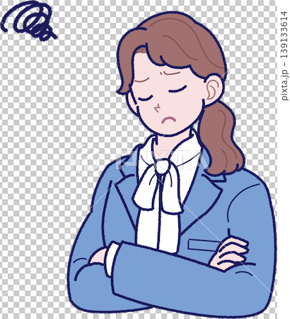 腕組みをして困っているスーツ姿の若い女性のイラスト 腕組みをして困っているスーツ姿の若い女性のイラスト 139133614