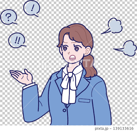 An illustration of a young woman in a suit who is angry and protesting. 139133616