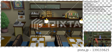 A retro coffee shop scene that can be used as a background for anime (includes perspective guide data that is convenient for adding characters). A retro coffee shop scene that can be used as a background for anime (includes perspective guide data that is convenient for adding characters). 139133625