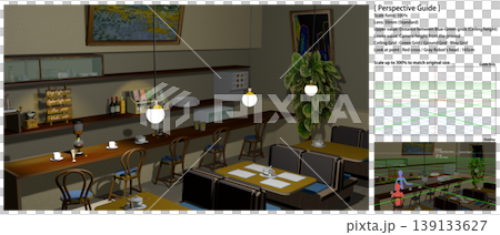 A retro coffee shop scene that can be used as a background for anime (includes perspective guide data that is convenient for adding characters). A retro coffee shop scene that can be used as a background for anime (includes perspective guide data that is convenient for adding characters). 139133627