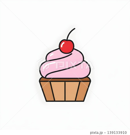 Sweet Pink Cupcake with Cherry Dessert Illustration Sweet Pink Cupcake with Cherry Dessert Illustration 139133910