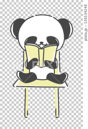 A panda sitting in a chair and reading a book A panda sitting in a chair and reading a book 139134248