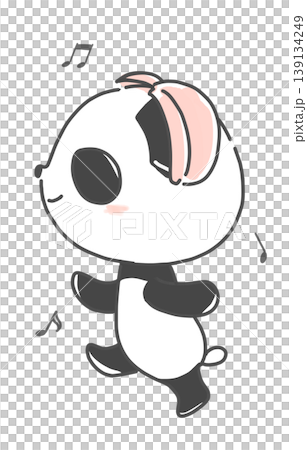 A panda walking around wearing headphones A panda walking around wearing headphones 139134249
