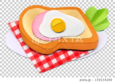 ハムエッグトーストの貼り絵イラスト 朝食モーニングの食べ物素材 ハムエッグトーストの貼り絵イラスト 朝食モーニングの食べ物素材 139134269