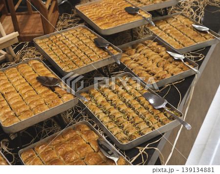 delicious Turkish baklava at the hotel buffet delicious Turkish baklava at the hotel buffet 139134881