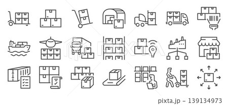 Bulk product icon set. It includes warehouse, distribution, wholesale, package, logistic, and more icons. 139134973