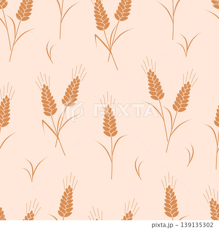Vector seamless pattern with agricultural wheat and grain ears. Background bread or beer packaging, farming, organic food concepts. 139135302