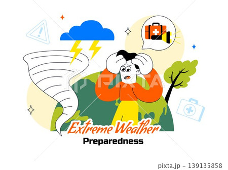 Extreme Weather Preparedness Vector Illustration With Emergency Kit Storm Warning Safety Plan Disaster Readiness Climate Alert Design 139135858