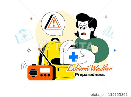 Extreme Weather Preparedness Vector Illustration With Emergency Kit Storm Warning Safety Plan Disaster Readiness Climate Alert Design 139135861