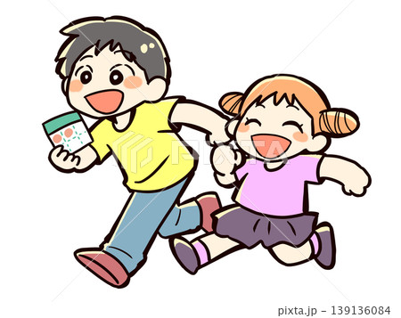 スタンプラリーをする子供達 スタンプラリーをする子供達 139136084
