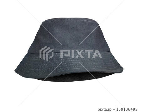 Black fabric bucket hat against a white background. Black fabric bucket hat against a white background. 139136495