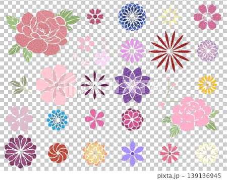 Japanese-style flowers (stencil, rough texture) B-2 139136945