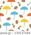 Colorful Autumn Umbrellas Acorns And Leaves Seamless Pattern 139137284