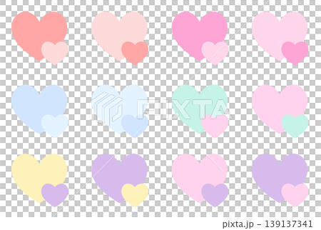 A simple, hand-drawn illustration icon set featuring overlapping hearts of different sizes. A simple, hand-drawn illustration icon set featuring overlapping hearts of different sizes. 139137341