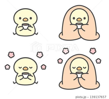 ほっと一息つくひよこの手書きイラストセット 139137657