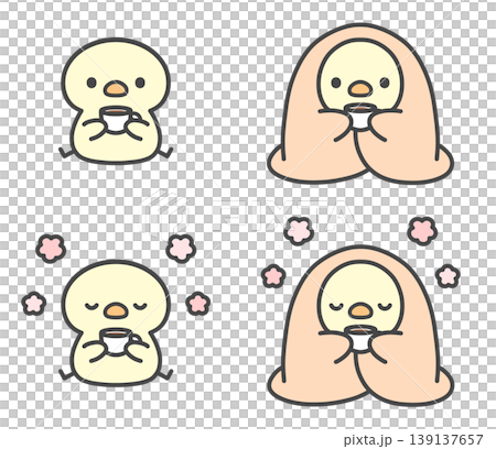 A set of hand-drawn illustrations of chicks taking a moment to relax. A set of hand-drawn illustrations of chicks taking a moment to relax. 139137657