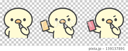 ホイッスルを吹いてカードを出すひよこの手書きイラストセット 139137891