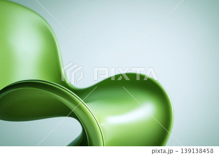 Green chair a light gray background. Abstract shape plastic Armchair designed by art volumetric studio in a minimalist style. Soft rounded curves lines. Elegant. Latest fashion furniture trends. 139138458