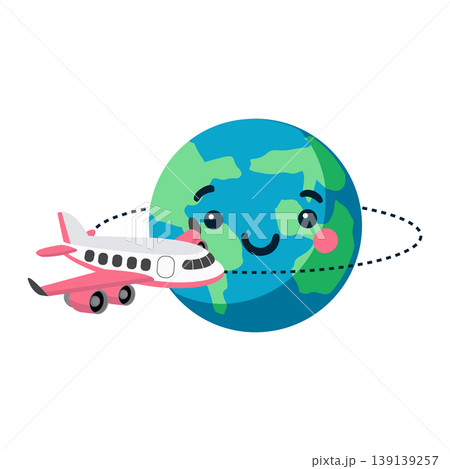 Airplane Flying Around Earth Showing Global Travel Airplane Flying Around Earth Showing Global Travel 139139257