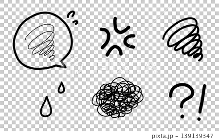 もやもやいかり・怒り感情アイコンセットのモノクロベクターイラスト素材 139139347