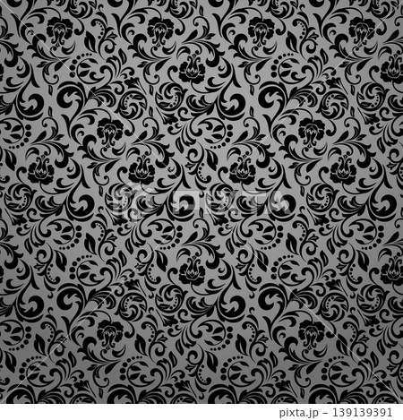 Flower pattern. Seamless gray and black ornament. Graphic vector background 139139391