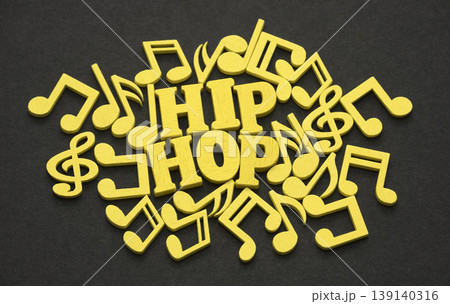 Inscription hip hop with yellow musical notes on black background Inscription hip hop with yellow musical notes on black background 139140316