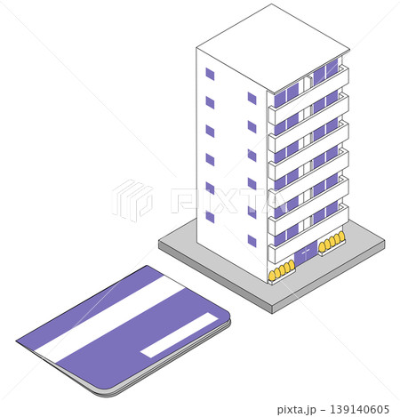 アイソメトリックなマンションと預金通帳のイラストセット 139140605
