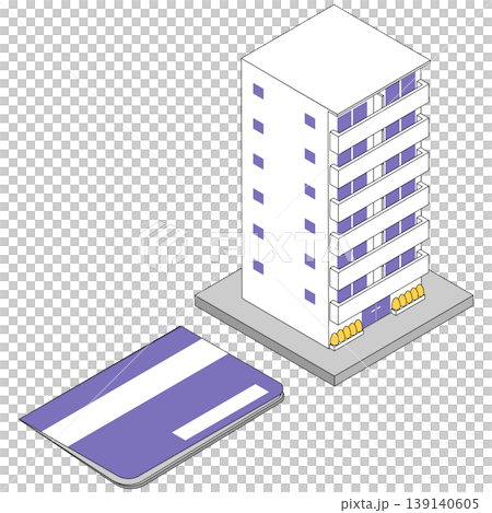 アイソメトリックなマンションと預金通帳のイラストセット 139140605