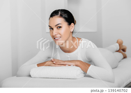 Beautiful happy woman wearing LPG suite after LPG massage 139140702