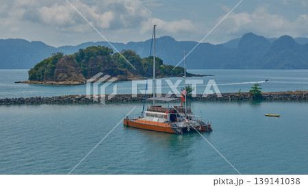 Langkawi Malaysia-April 18 2024: Langkawi, a duty-free archipelago of 99 islands in northwest Malaysia, is a premier UNESCO Global Geopark known for its stunning beaches, ancient mangrove forests 139141038