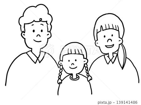 笑顔の若い家族(線画モノクロ) 笑顔の若い家族(線画モノクロ) 139141486