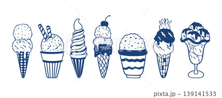 Mediterranean style blue ink ice cream set Mediterranean style blue ink ice cream set 139141533