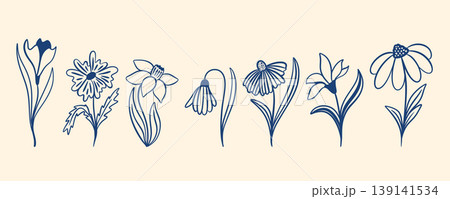Hand-drawn wildflowers set Vector elements Hand-drawn wildflowers set Vector elements 139141534