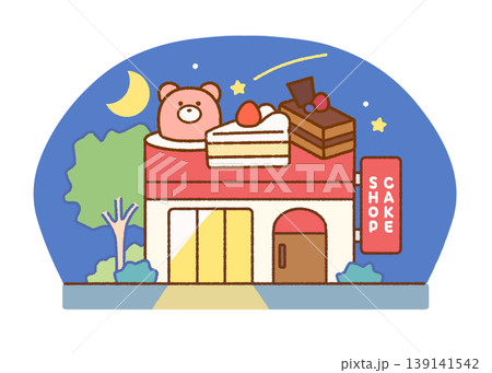 夜のケーキ屋の外観イラスト|店舗・建物・パティスリー 夜のケーキ屋の外観イラスト|店舗・建物・パティスリー 139141542