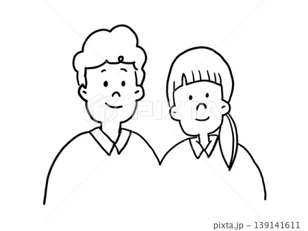 笑顔の男女二人が並ぶシンプルな線画イラスト 笑顔の男女二人が並ぶシンプルな線画イラスト 139141611