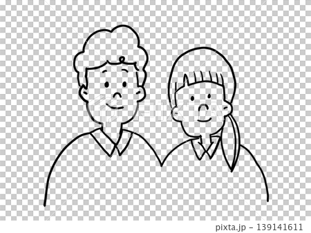 笑顔の男女二人が並ぶシンプルな線画イラスト 笑顔の男女二人が並ぶシンプルな線画イラスト 139141611