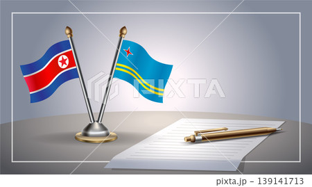 Small national flag of North Korea and Aruba flag Relation, Template Vector Illustration 139141713
