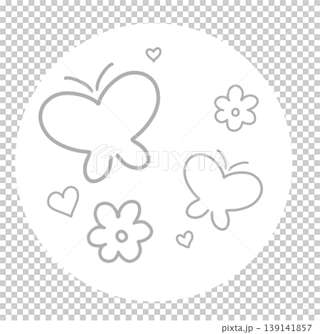 ちょうちょと花の丸型アイコン素材（ボタニカル / 手書き風 / 春 / デザイン） 139141857