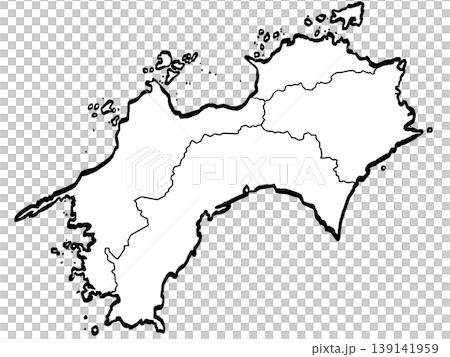 四國地圖，附圖解式縣級行政區劃（筆觸風格） - 簡版 139141959