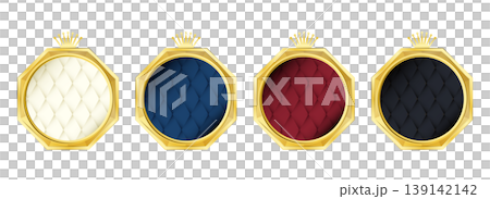 Gold Octagonal Badge Set of 4 Colors | Luxury Frame with Crown - Vector Material 139142142
