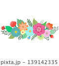 Beautiful flowers, buds, and green leaves. Wreath bouquet of simple flowers 139142335