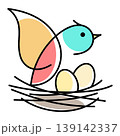 Bird sits in a nest with eggs 139142337