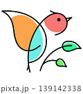 Bird sits on branches with green leaves 139142338