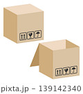 Packaging cardboard boxes with logistics symbols, open and closed 139142340